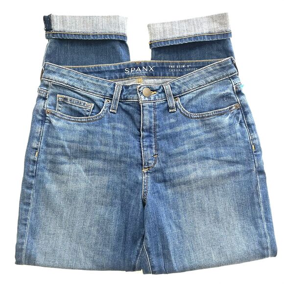 SPANX The Slim-X Casual Cuffed Denim Mid-High Rise Ankle Jeans Blue - Picture 12 of 12